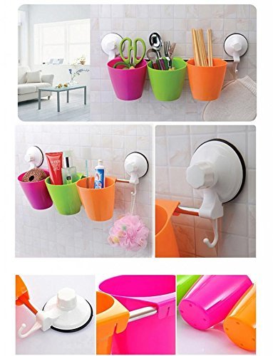 Plastic wall mounted shelves, Multipurpose Cups Drainer and Power Suction Bath Shelf