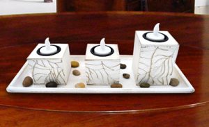 candle holder with tray, designer candle holder